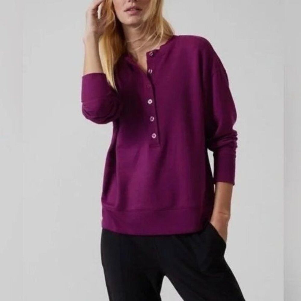 Athleta Balance Women's Medium Purple Henley Casual Knit Sweatshirt